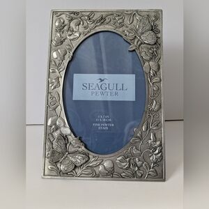 Vintage Seagull Fine Pewter Photo Frame Ornate Flowers Butterflies Cottagecore